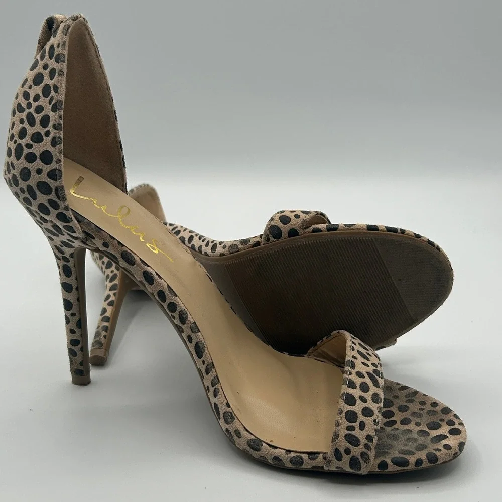 Lulus Heeled Sandals Womens 8.5 Tan Black Cheetah Animal Print Stiletto d'Orsay